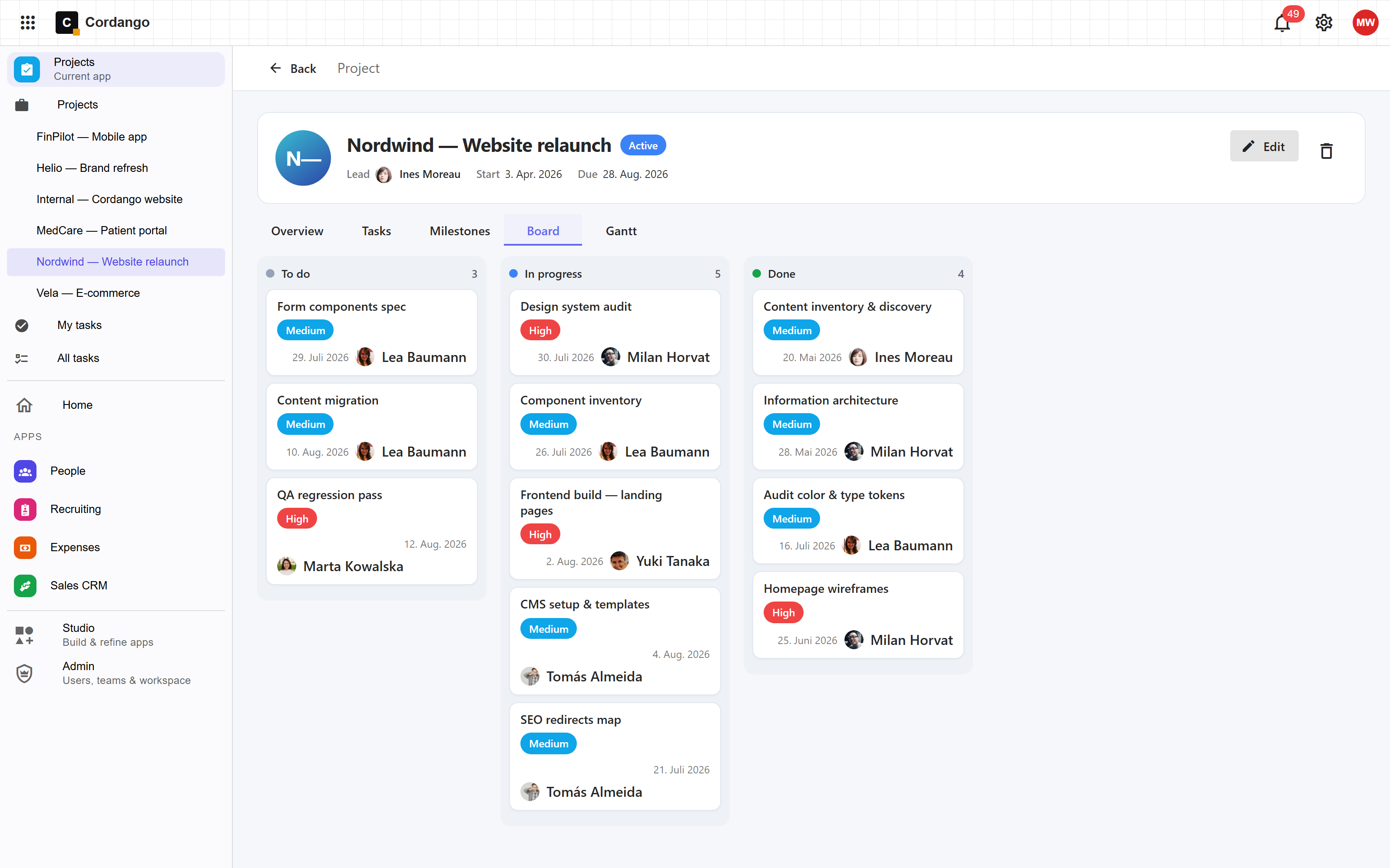 Projects app template preview