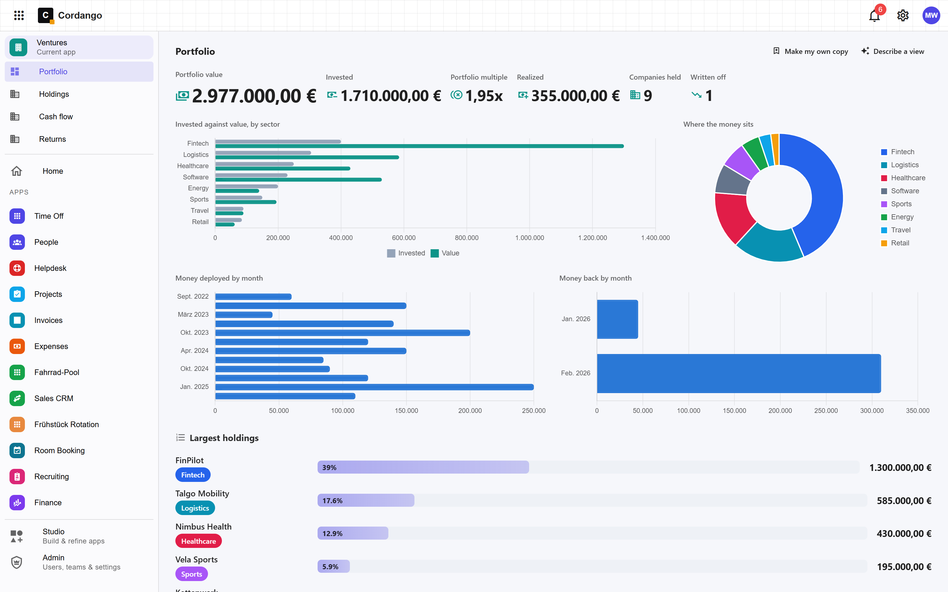 Investments app template preview